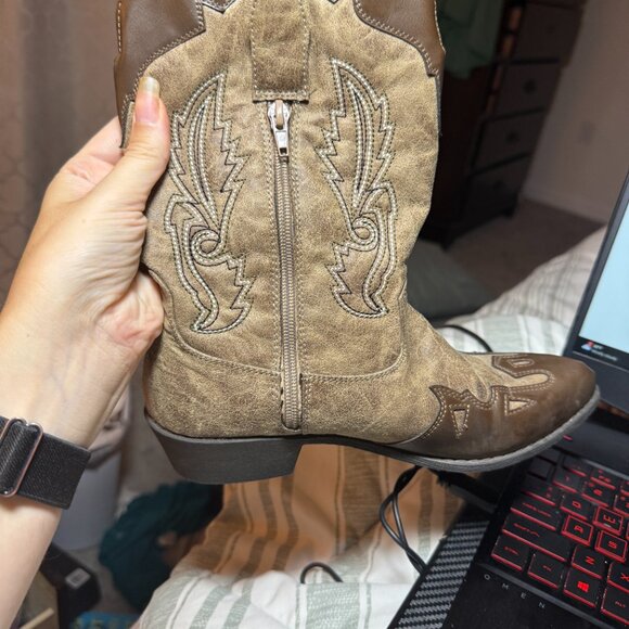 Dolce By Mojo Mox Two Tone Quiggly Western Style Cowboy Boots Girls 3.5 Zipper - Picture 4 of 8